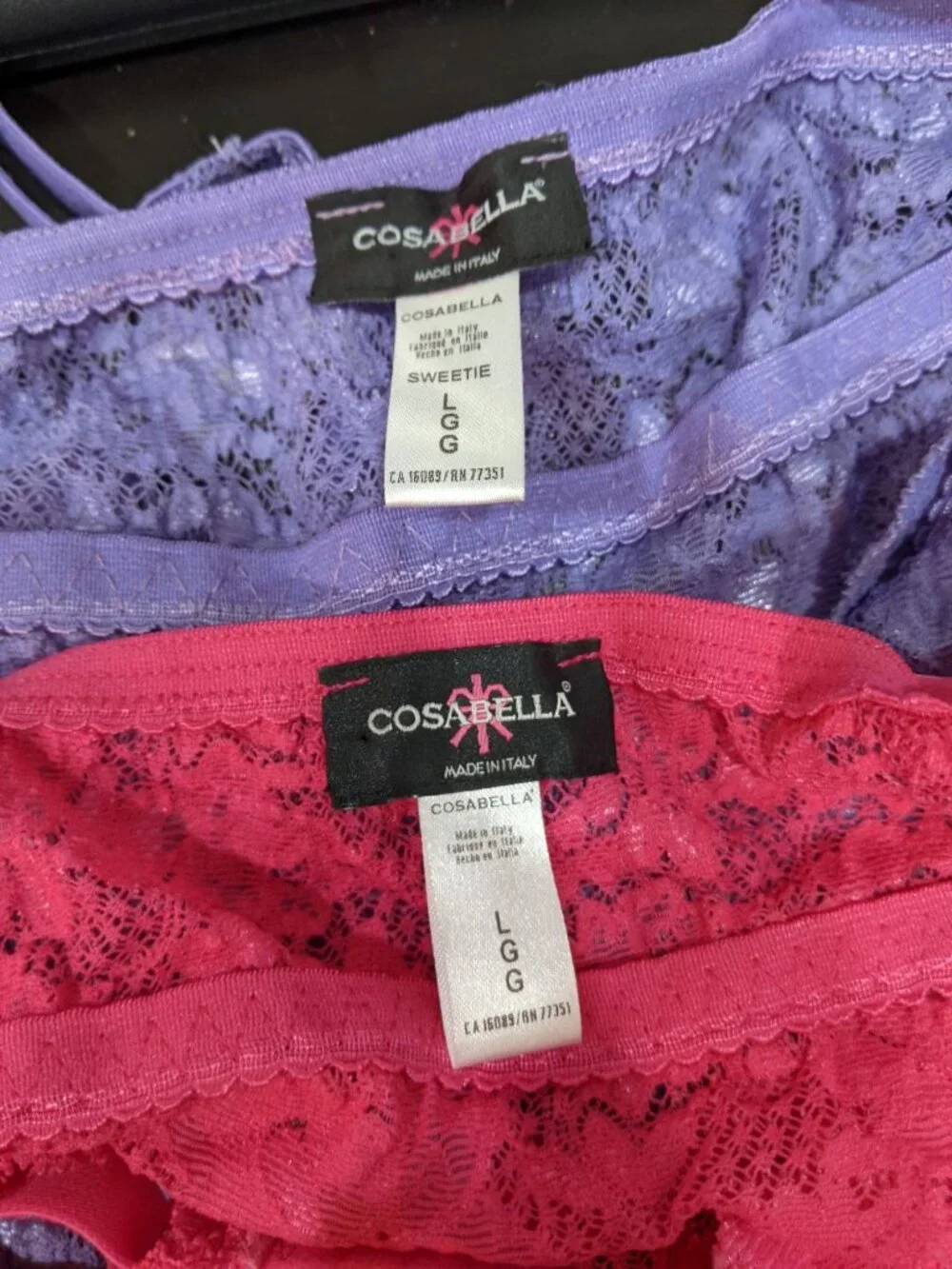 Cosabella 2 pack Lace Pink/Purple Size L Bralette Made in Italy  NEW WO TAGS!
